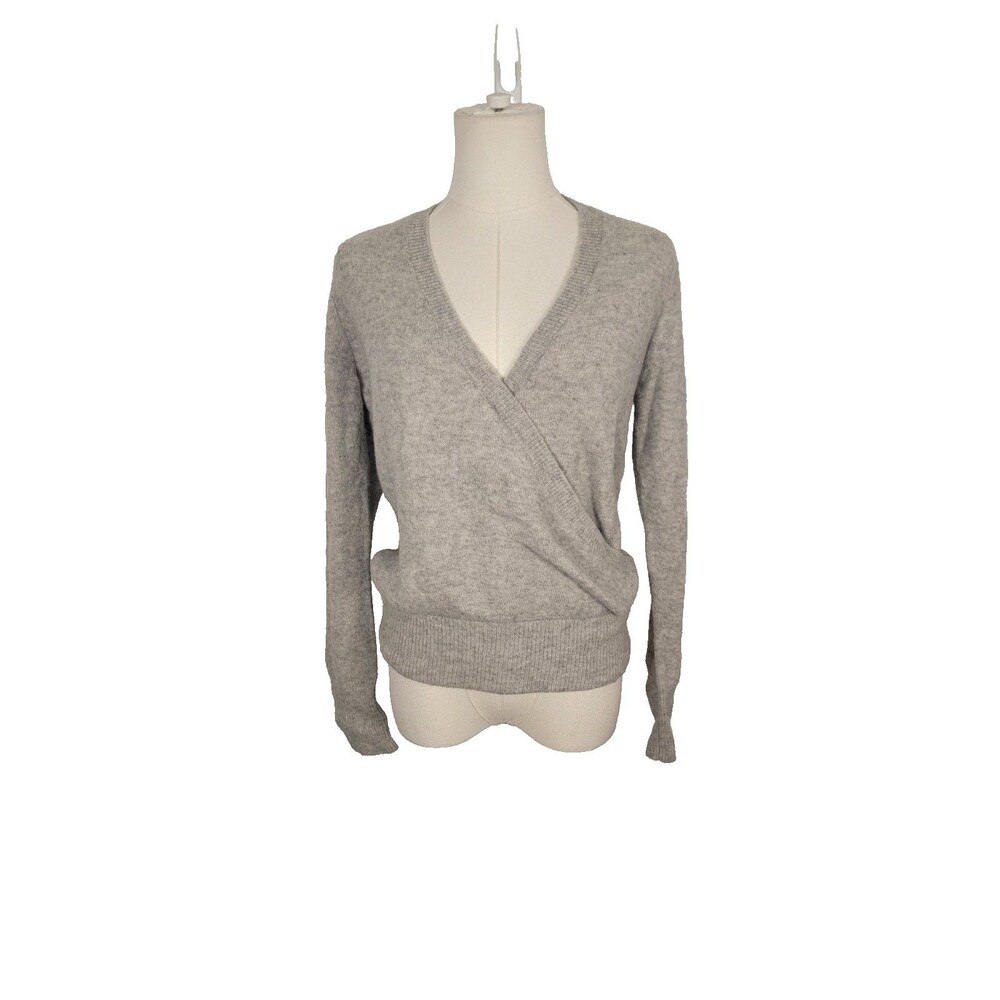 Madewell Wrap Front Ribbed Sweater Light Grey XS Alpaca Merino Wool Blend Faux